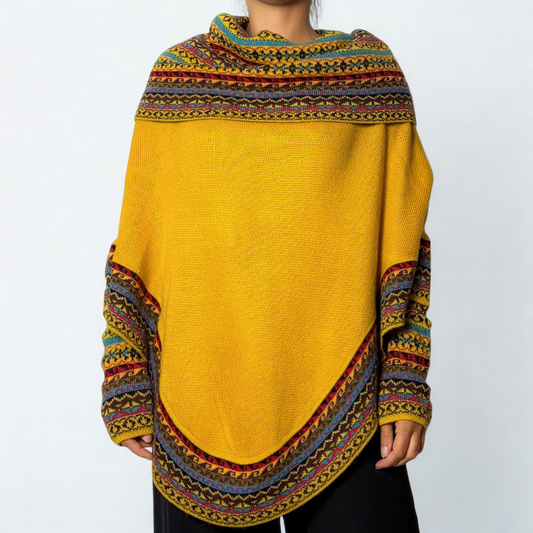 Women's Alpaca Blend Chompa Poncho Sweater - Mustard