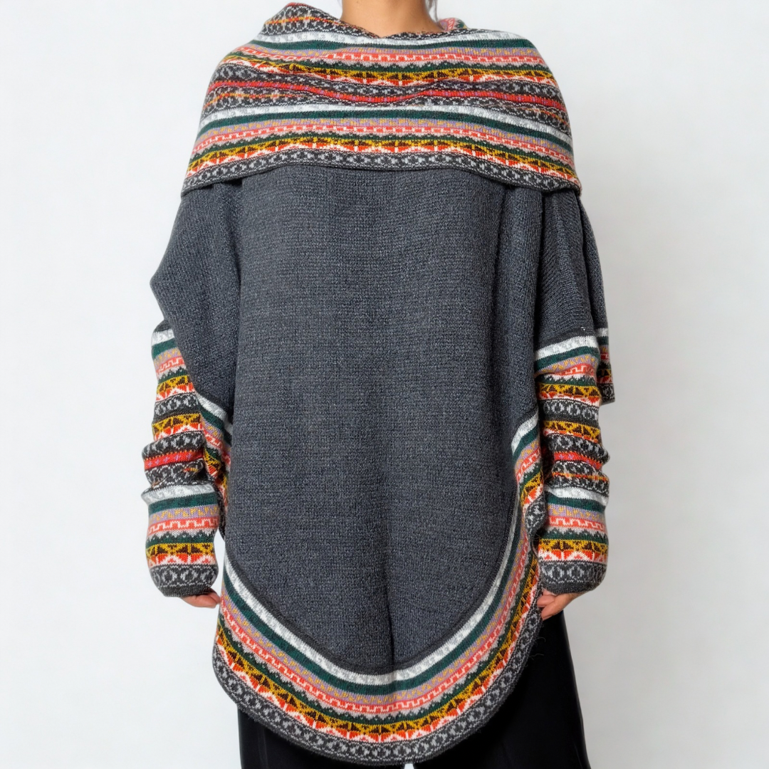 Women's Alpaca Blend Chompa Poncho Sweater - Dark Gray