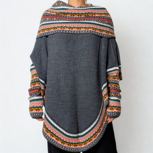 Women's Alpaca Blend Chompa Poncho Sweater - Dark Gray