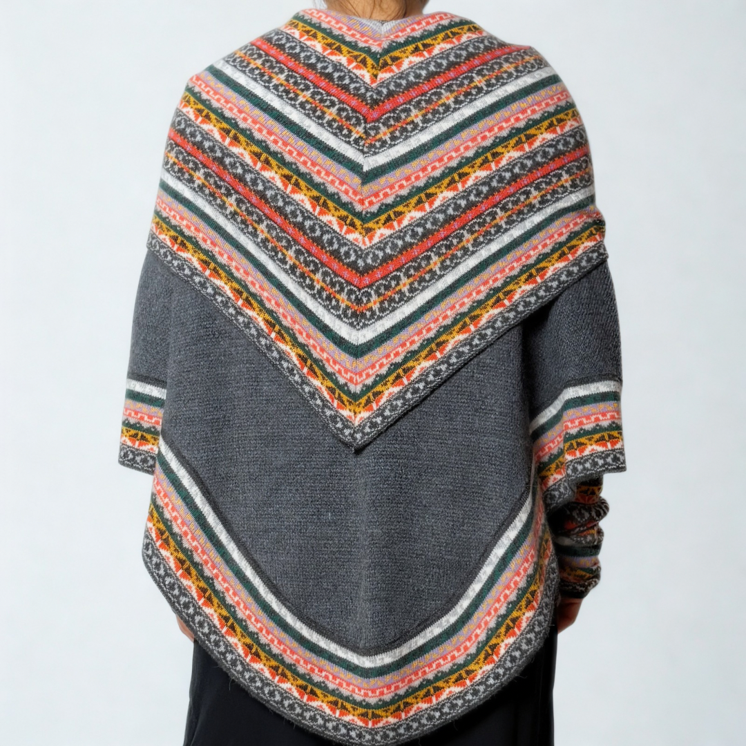 Women's Alpaca Blend Chompa Poncho Sweater - Dark Gray