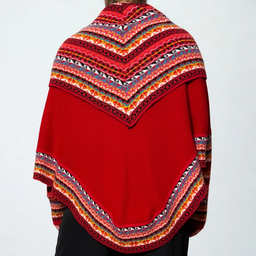 Women's Alpaca Blend Chompa Poncho Sweater - Red