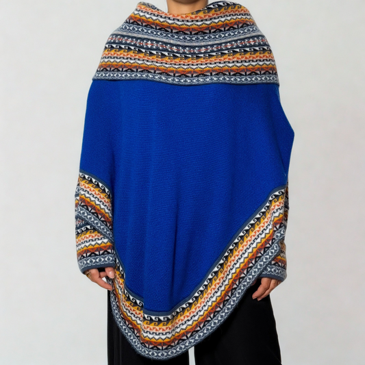 Women's Alpaca Blend Chompa Poncho Sweater - Royal Blue