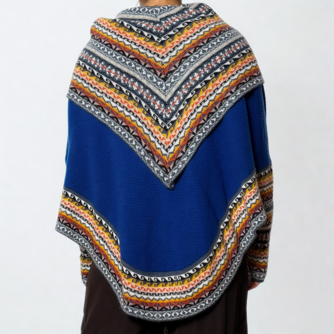 Women's Alpaca Blend Chompa Poncho Sweater - Royal Blue