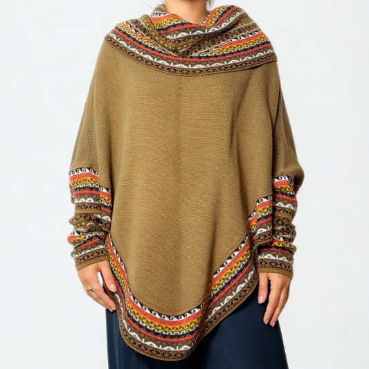 Women's Alpaca Blend Chompa Poncho Sweater - Olive