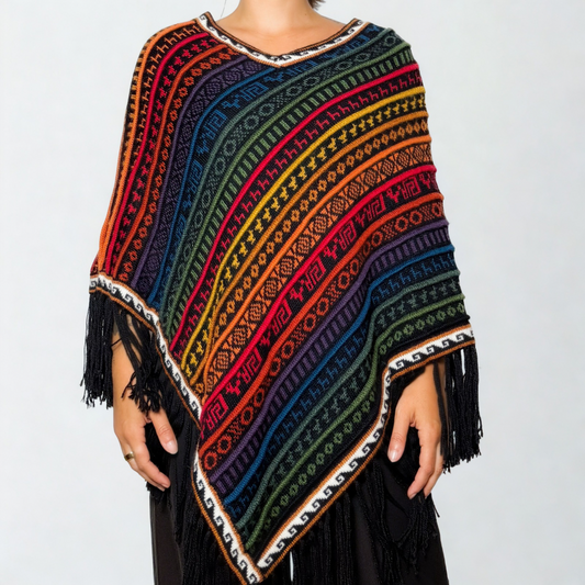 Sacred Valley Pure Alpaca Poncho - Multicolor