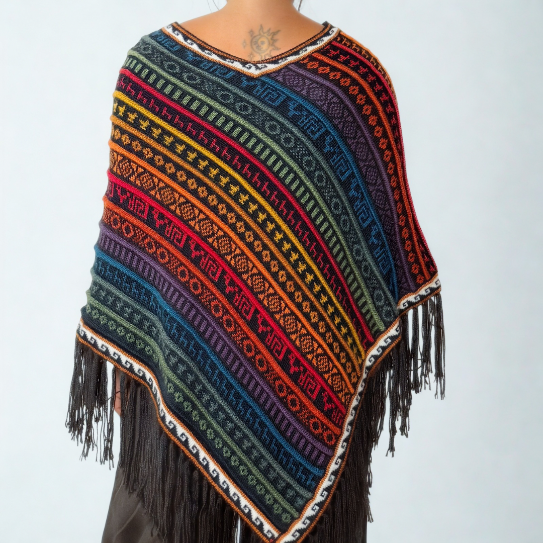 Sacred Valley Pure Alpaca Poncho - Multicolor