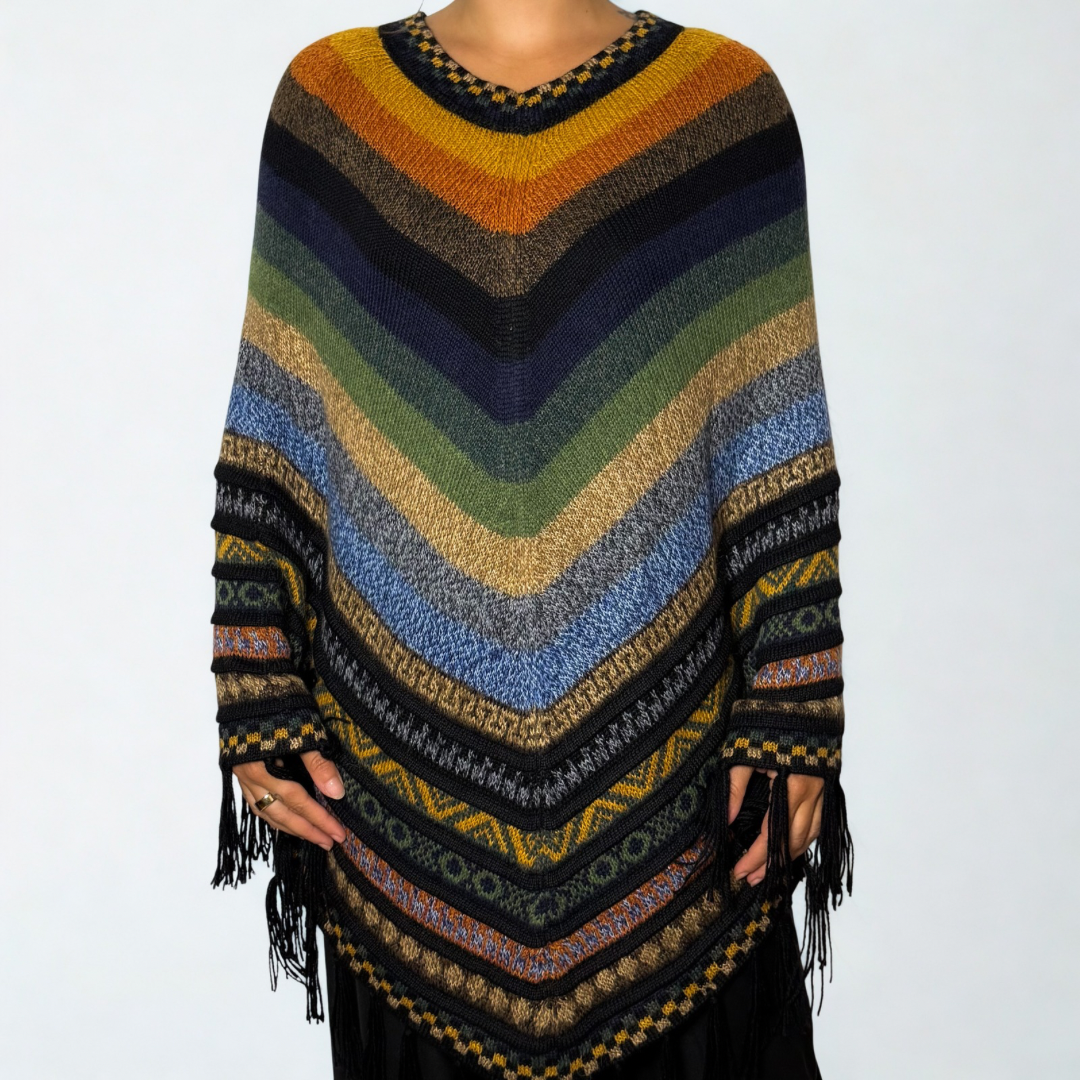Sacred Valley Pure Alpaca Poncho - Earth Tones