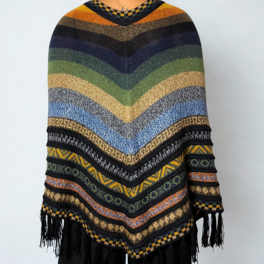 Sacred Valley Pure Alpaca Poncho - Earth Tones
