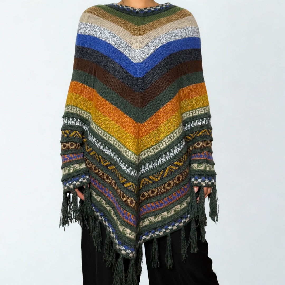 Sacred Valley Pure Alpaca Poncho - Midnight