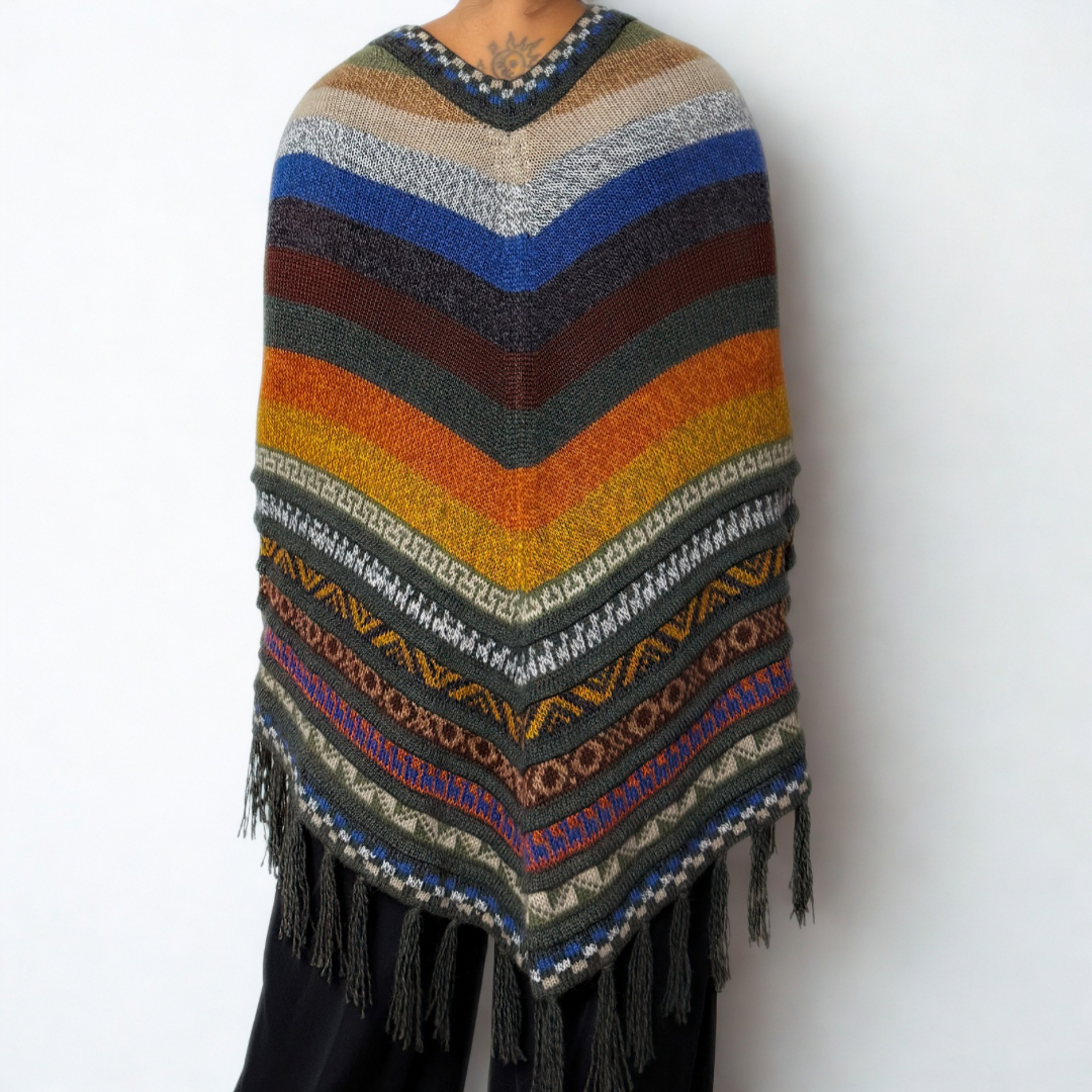 Sacred Valley Pure Alpaca Poncho - Midnight