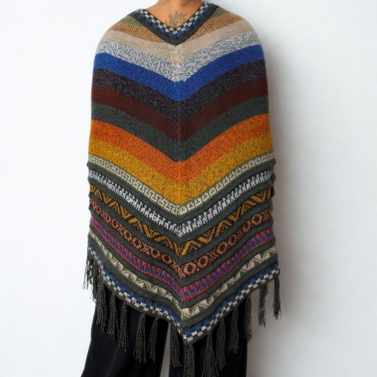 Sacred Valley Pure Alpaca Poncho - Midnight
