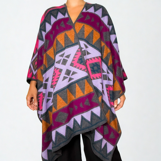 Pure Baby Alpaca Artisan Shawl - Purple Geometric