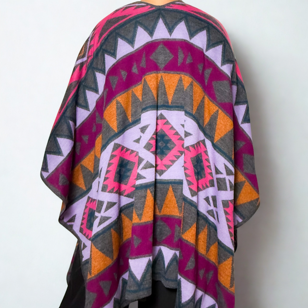Pure Baby Alpaca Artisan Shawl - Purple Geometric