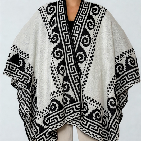 Pure Baby Alpaca Reversible Shawl - Black & White