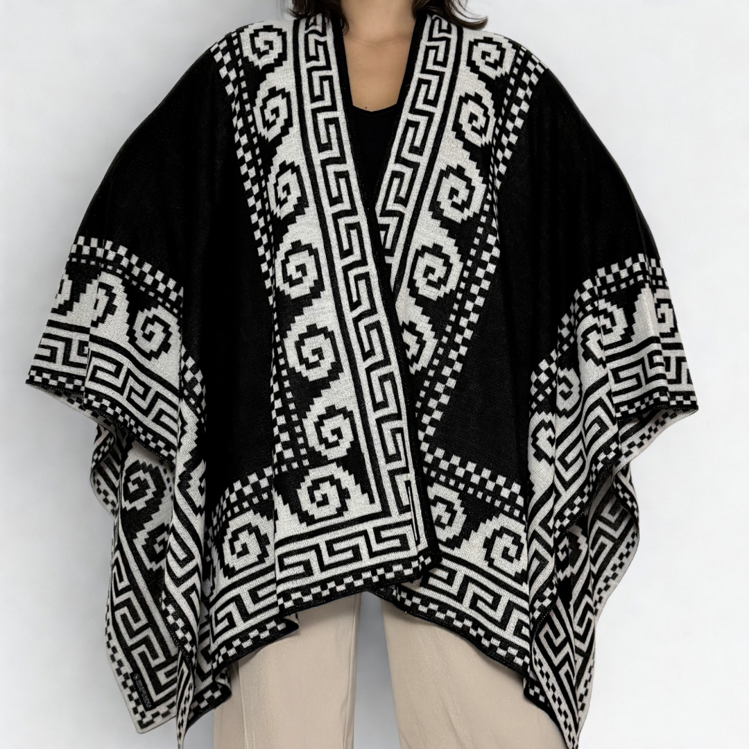 Pure Baby Alpaca Reversible Shawl - Black & White