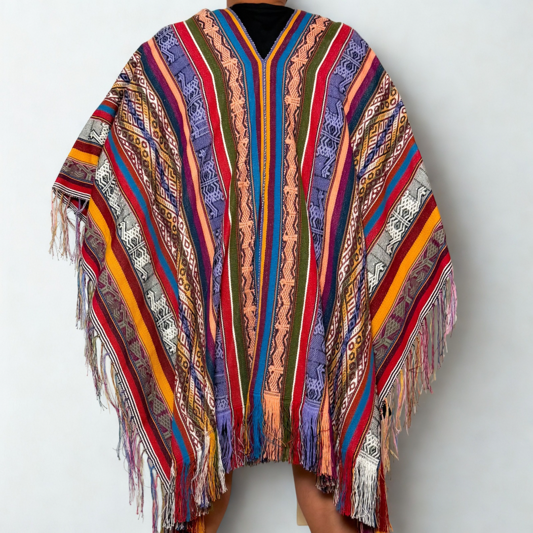Andean Ceremonial Poncho - Purple & Red Woven