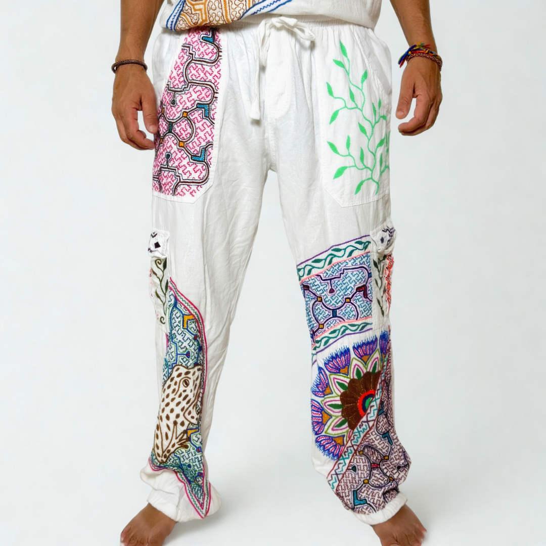 Shipibo Kene Embroidered Pants - K'ene - Medium