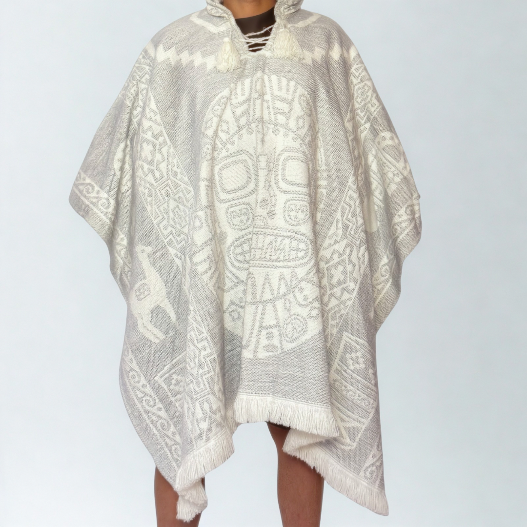 Hooded Poncho – White Andean Sun Mask