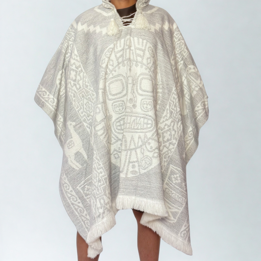 Hooded Poncho – White Andean Sun Mask
