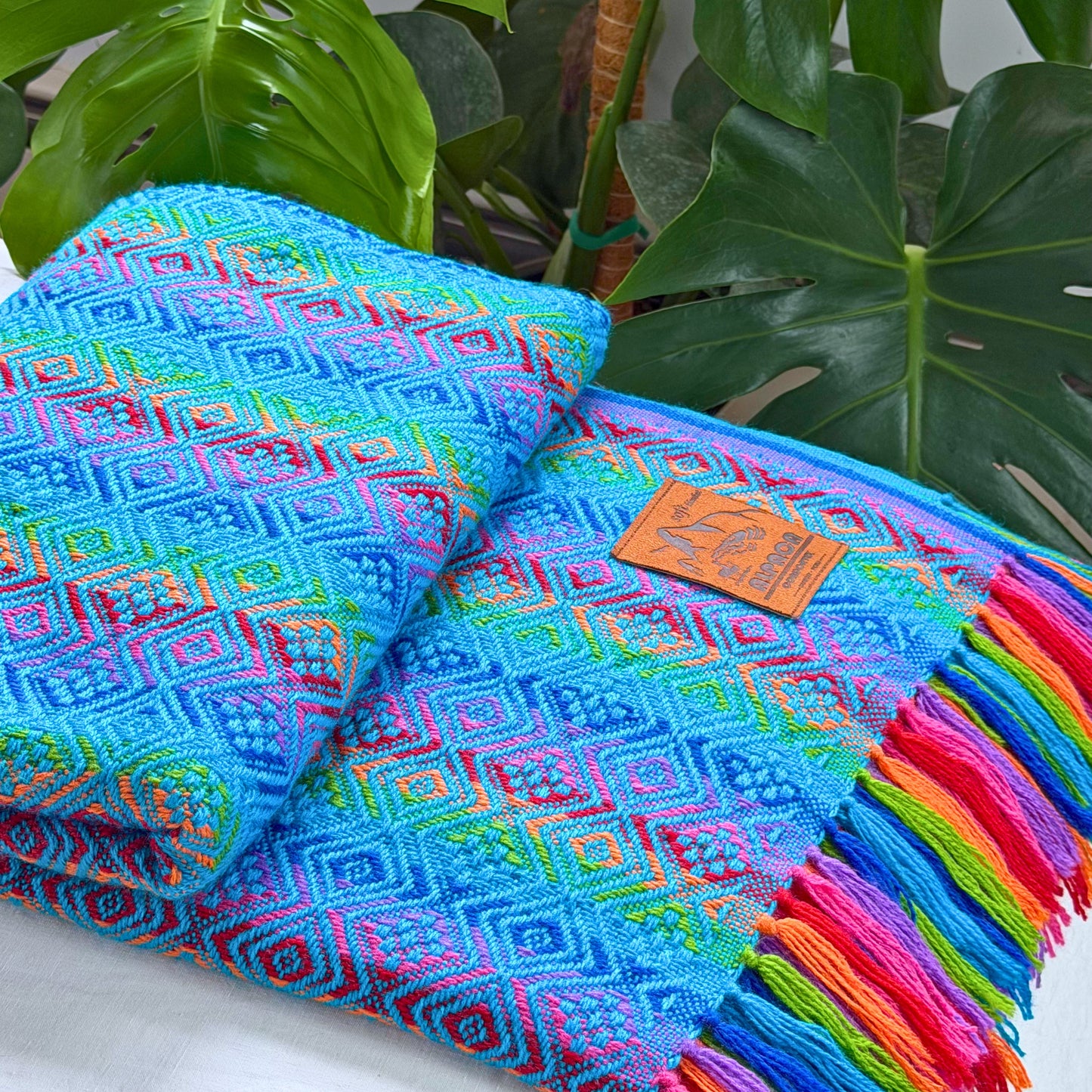 Andean Blanket No. 01 - handwoven turquoise diamond weave