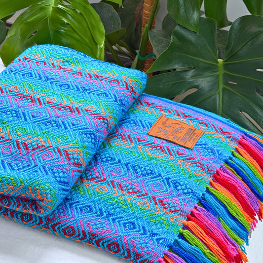 Andean Blanket No. 01 - handwoven turquoise diamond weave
