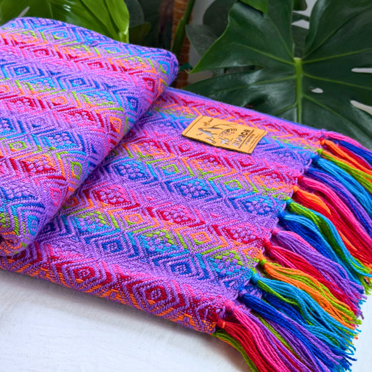Andean Blanket No. 03 - handwoven violet diamond weave