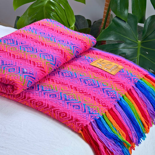 Andean Blanket No. 04 - handwoven magenta diamond weave