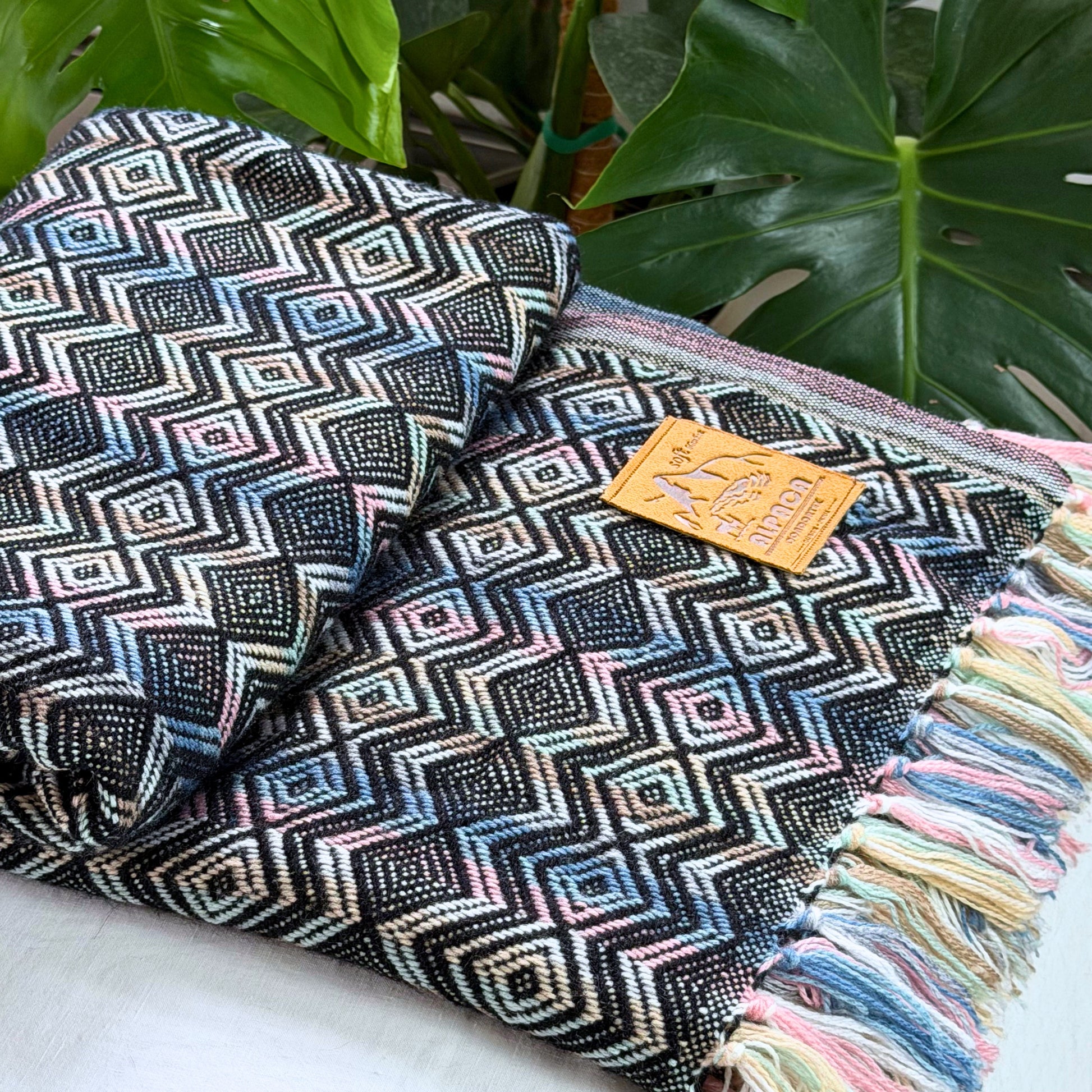 Andean Blanket No. 05 - handwoven black and white diamond weave