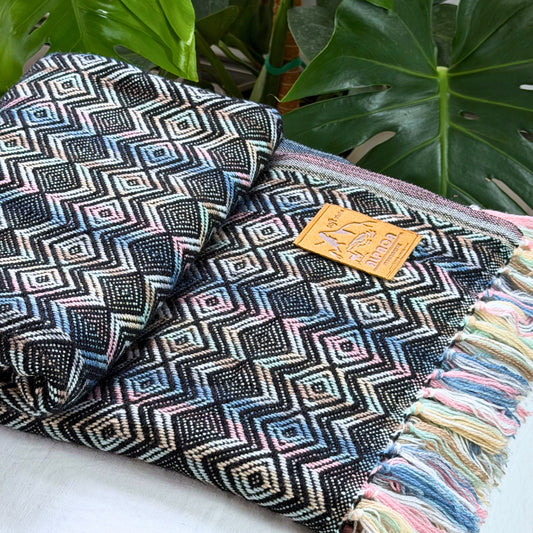 Andean Blanket No. 05 - handwoven black and white diamond weave